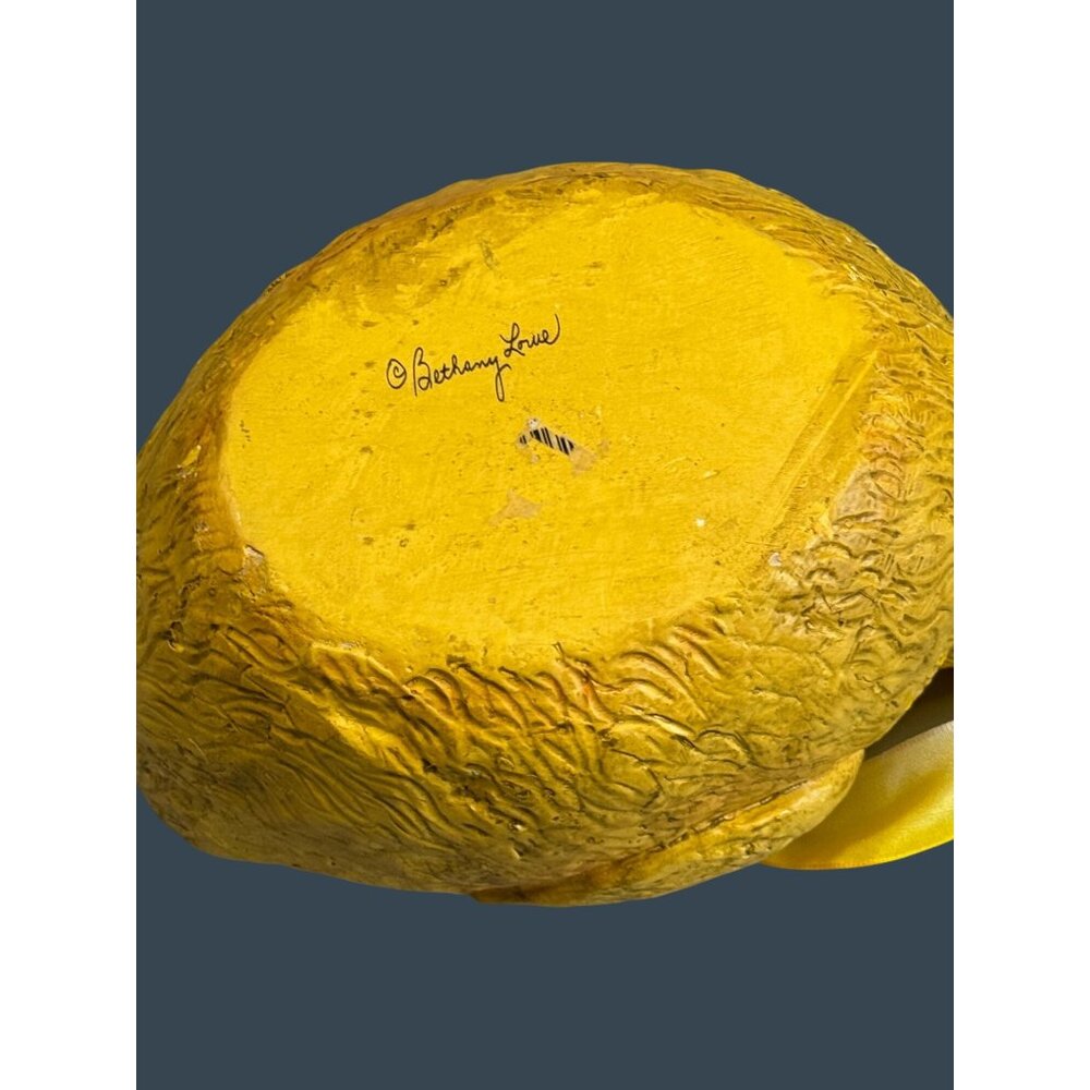 Vintage Bethany Lowe Hand Signed Paper Pulp Chick Bucket Basket Yellow 8" 1990's - Picture 8 of 8